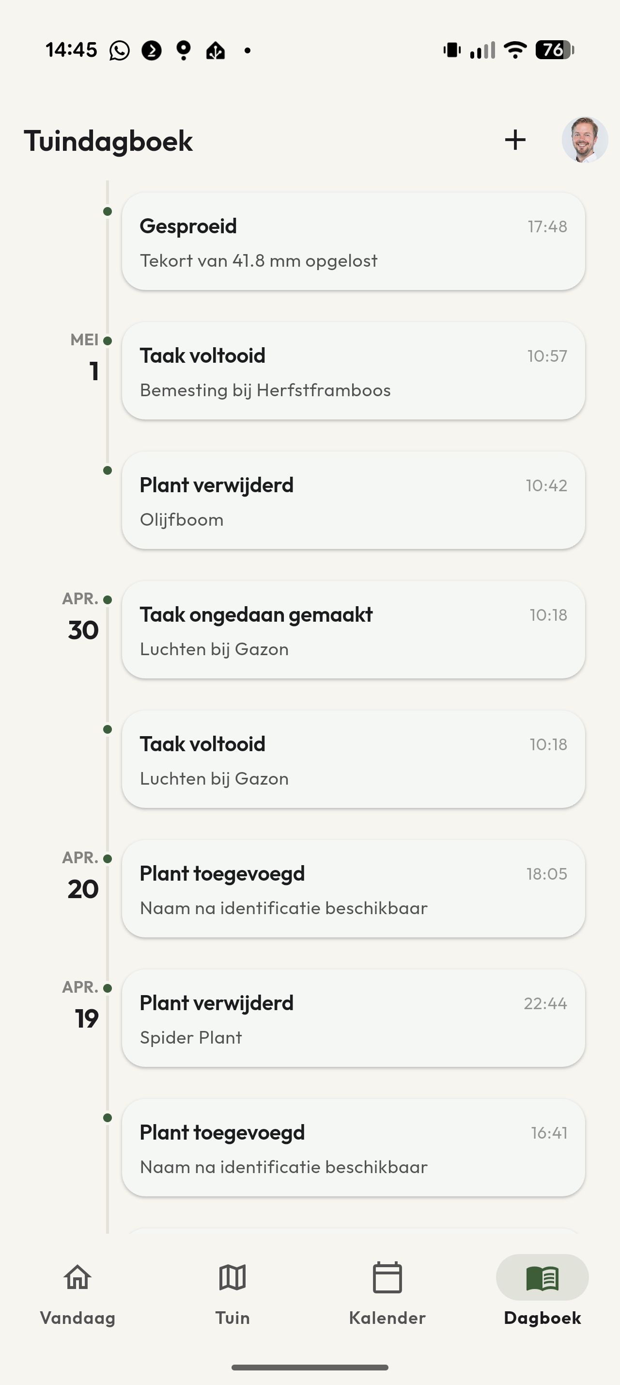 Tuindagboek met een tijdlijn van uitgevoerde taken